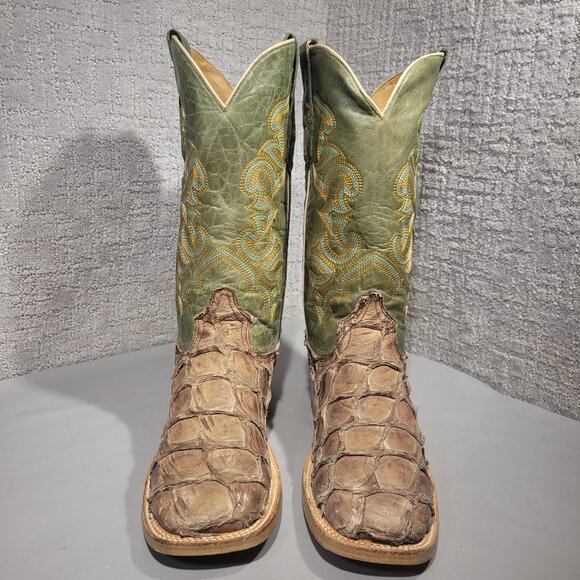 Corral A4048 Men's 9D Brown Turquoise Pirarucu Leather Square Toe Western Boots - Picture 2 of 11